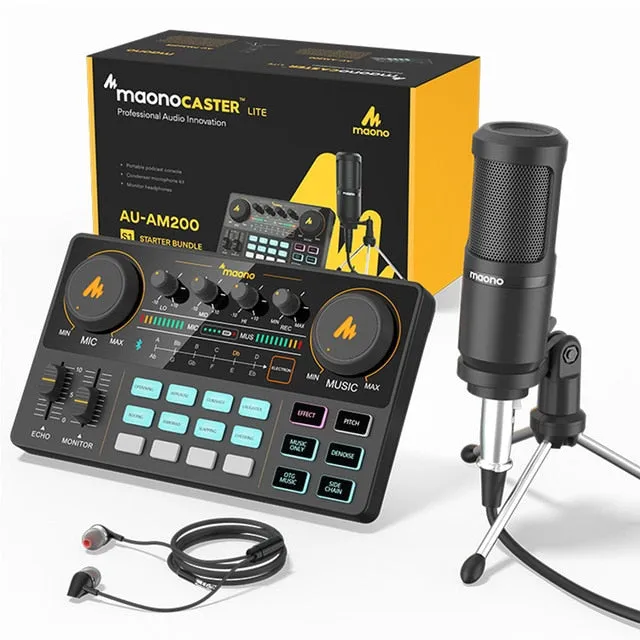 MAONOCASTER AM200-S1 All-in-on Microphone Mixer Kit Audio Podcaster With Condenser Mic & Earphone for PC Phone Tiktok