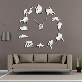 Martial Arts Judo DIY Giant Wall Clock Jujitsu Fighter Boxing Large Wall Clock JJujitsu Strong Fitness Attack Sports Wall Art