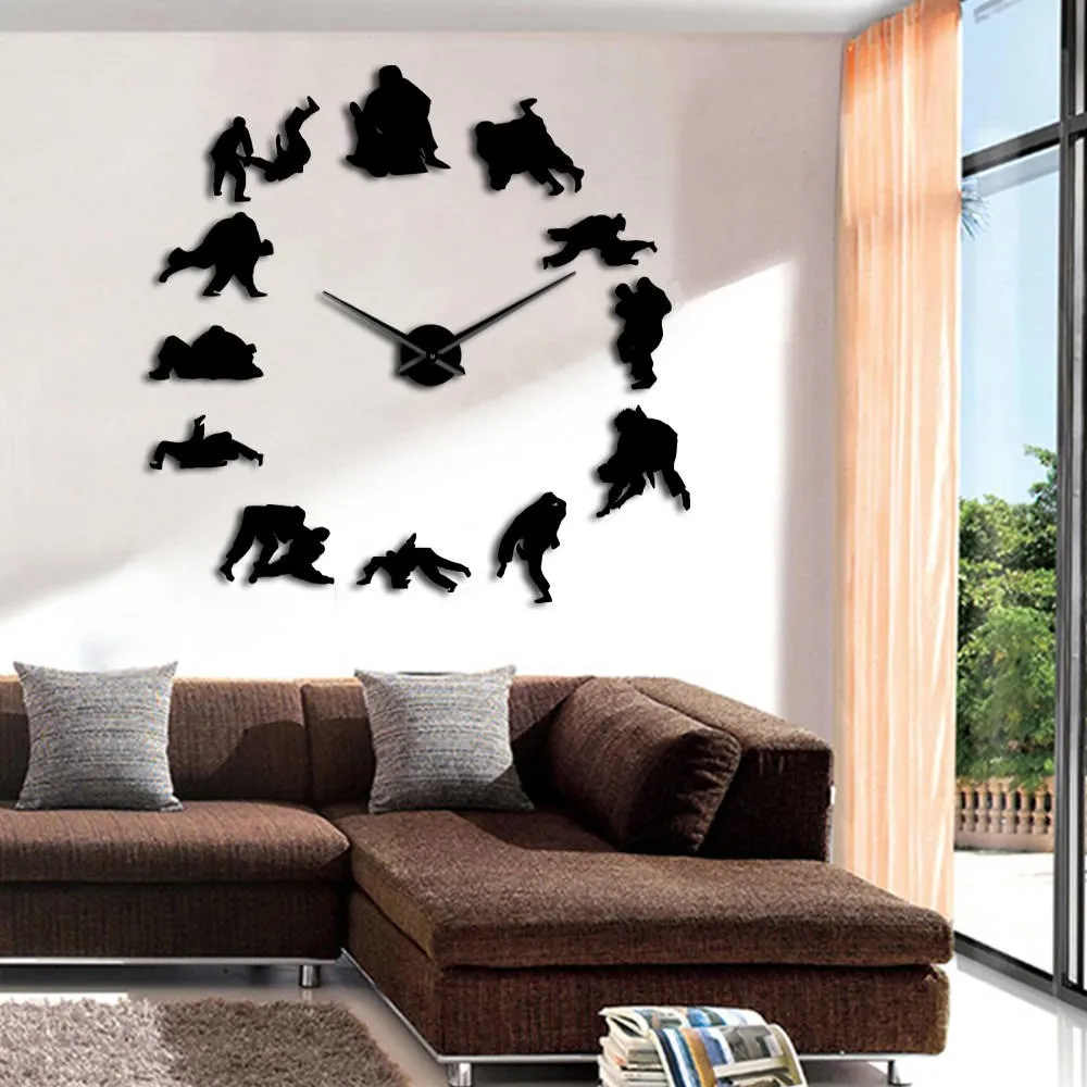 Martial Arts Judo DIY Giant Wall Clock Jujitsu Fighter Boxing Large Wall Clock JJujitsu Strong Fitness Attack Sports Wall Art