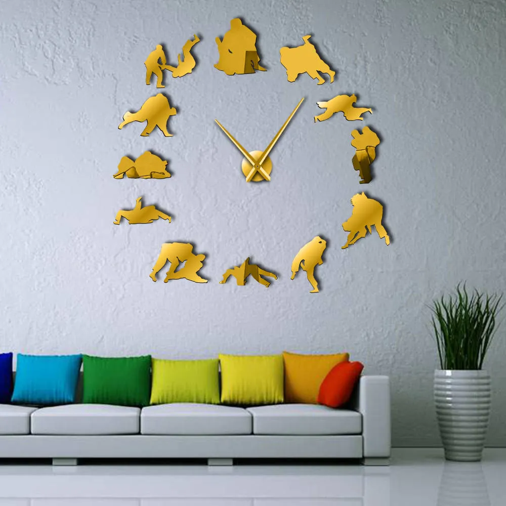 Martial Arts Judo DIY Giant Wall Clock Jujitsu Fighter Boxing Large Wall Clock JJujitsu Strong Fitness Attack Sports Wall Art
