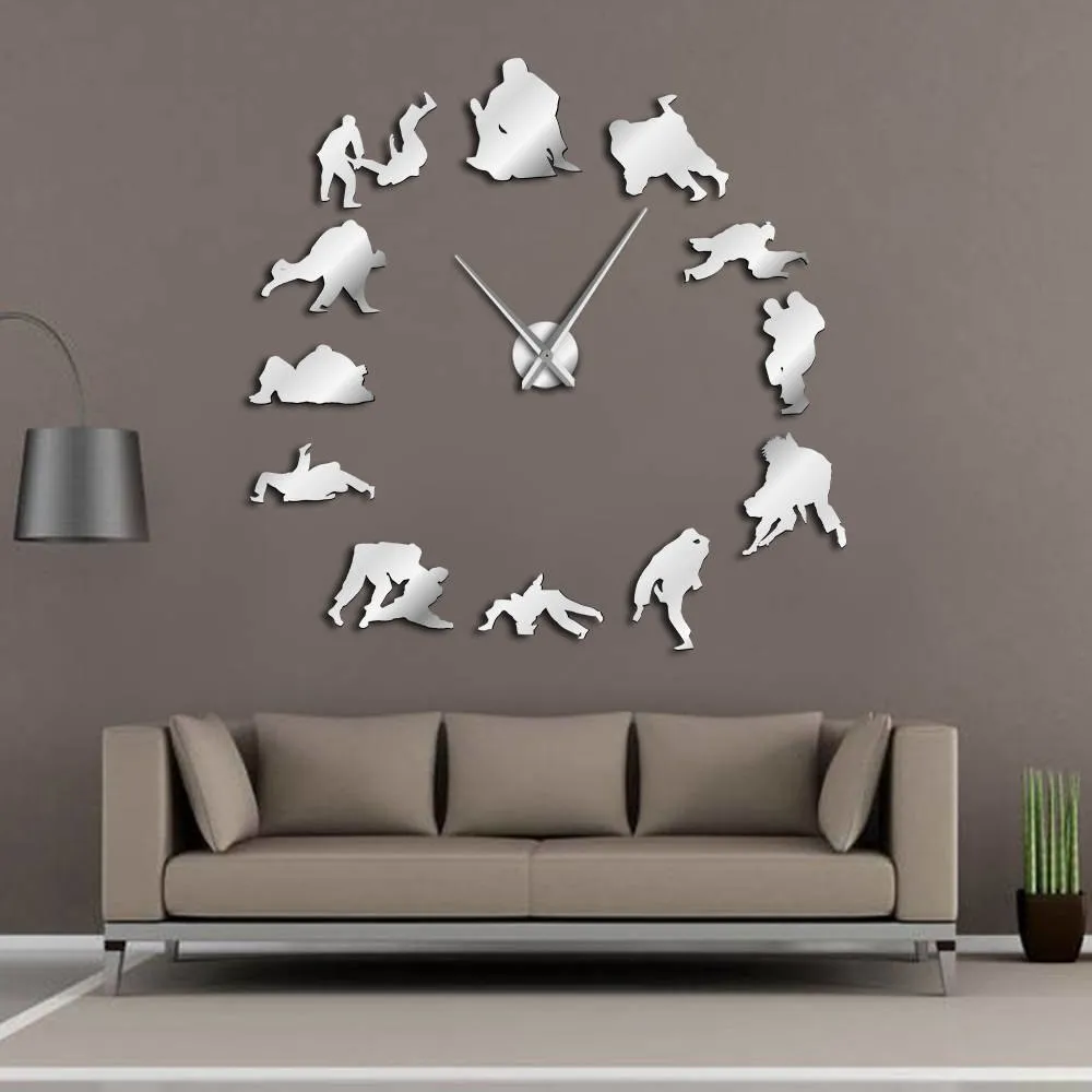 Martial Arts Judo DIY Giant Wall Clock Jujitsu Fighter Boxing Large Wall Clock JJujitsu Strong Fitness Attack Sports Wall Art