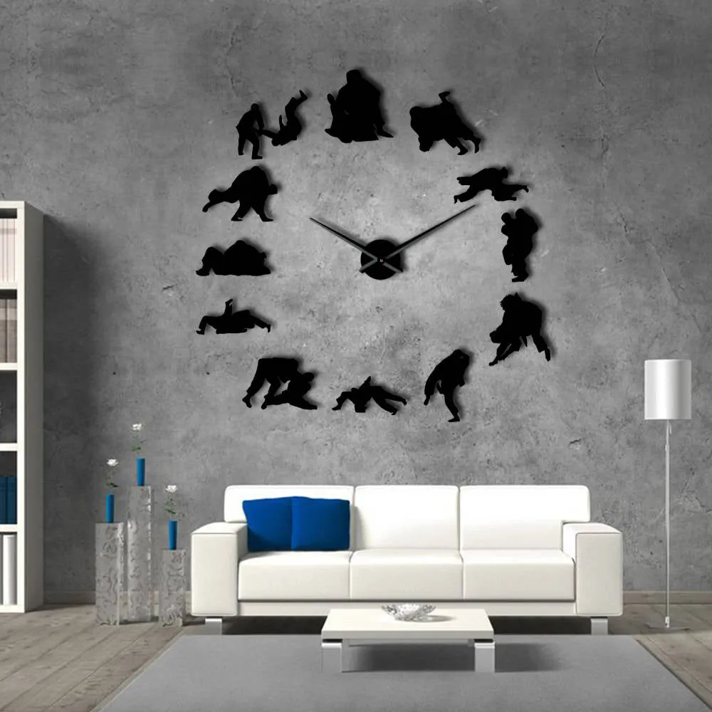 Martial Arts Judo DIY Giant Wall Clock Jujitsu Fighter Boxing Large Wall Clock JJujitsu Strong Fitness Attack Sports Wall Art