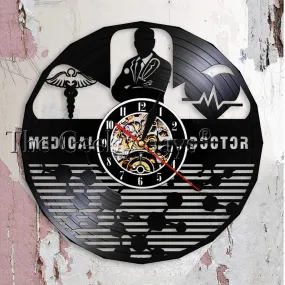 Medical Doctor Hospital Sign MD Symbol Wall Clock Rod of Asclepius Staff of Caduceus Hospital Doctor Office Vinyl Record Clock