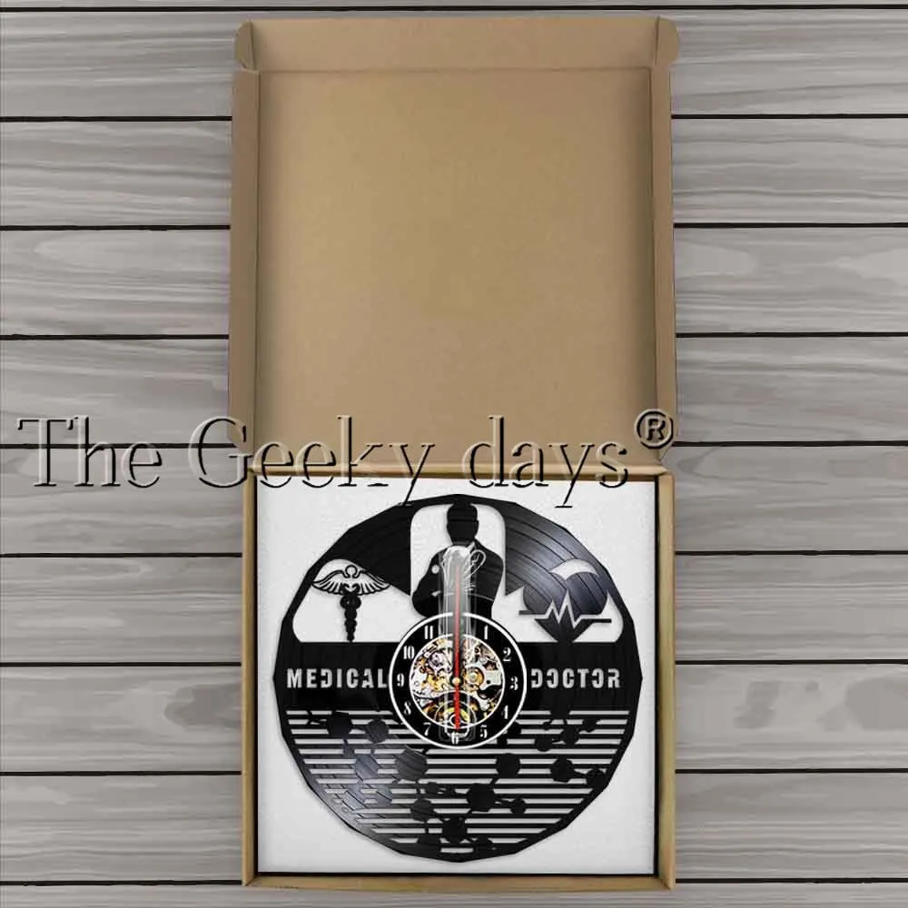 Medical Doctor Hospital Sign MD Symbol Wall Clock Rod of Asclepius Staff of Caduceus Hospital Doctor Office Vinyl Record Clock