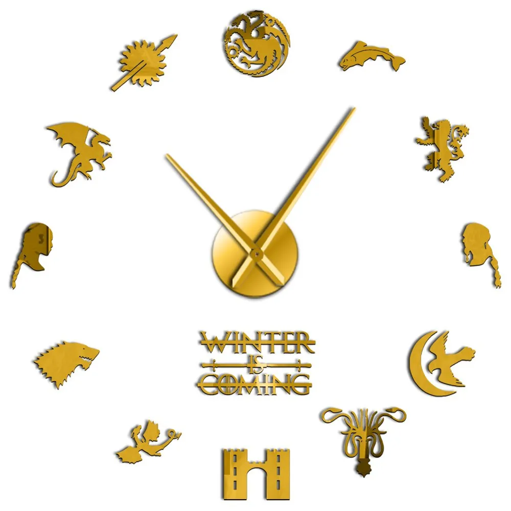 Medieval Fantasy House Stark Motto House Words Winter Is Coming Wall Art DIY Large Wall Clock Home Decor Big Needles Wall Watch