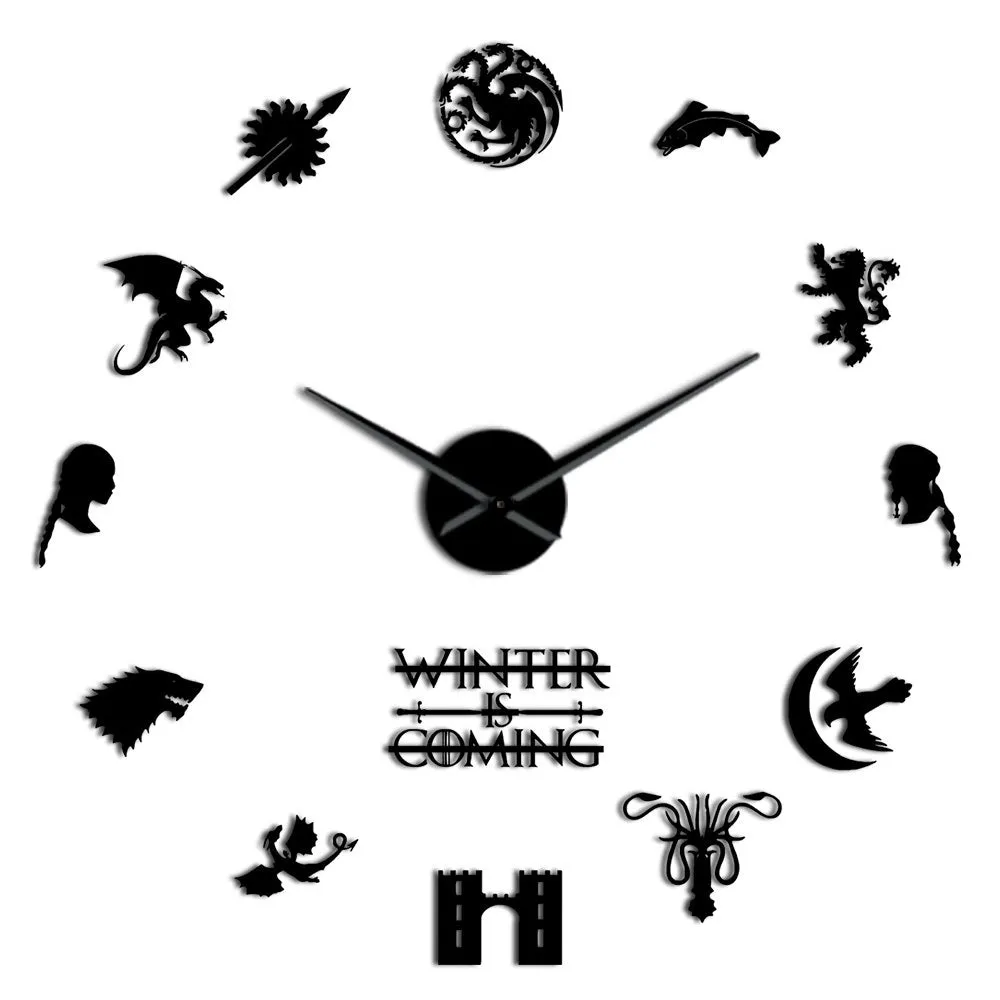 Medieval Fantasy House Stark Motto House Words Winter Is Coming Wall Art DIY Large Wall Clock Home Decor Big Needles Wall Watch