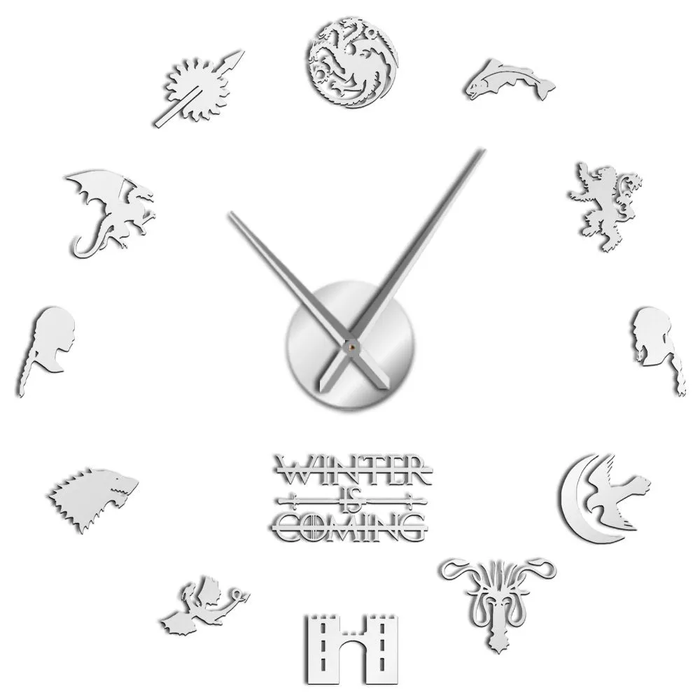 Medieval Fantasy House Stark Motto House Words Winter Is Coming Wall Art DIY Large Wall Clock Home Decor Big Needles Wall Watch