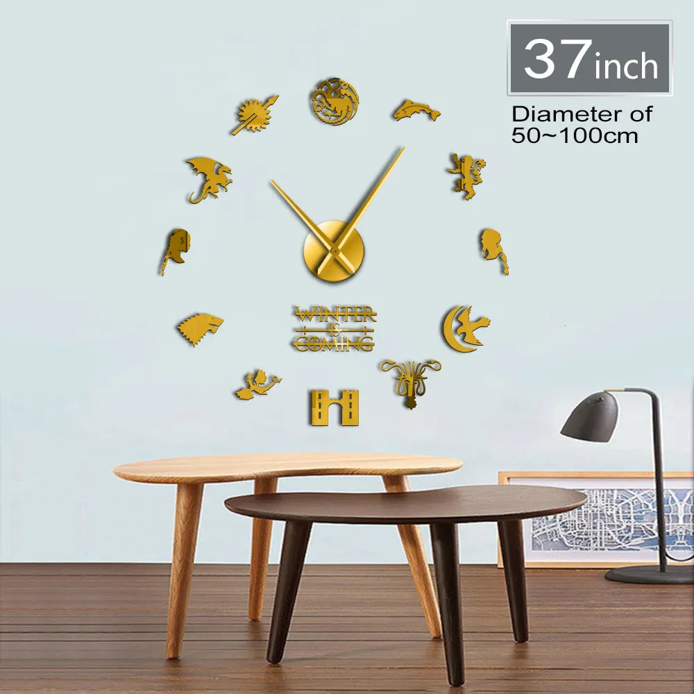 Medieval Fantasy House Stark Motto House Words Winter Is Coming Wall Art DIY Large Wall Clock Home Decor Big Needles Wall Watch