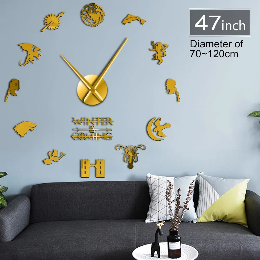 Medieval Fantasy House Stark Motto House Words Winter Is Coming Wall Art DIY Large Wall Clock Home Decor Big Needles Wall Watch