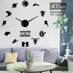 Medieval Fantasy House Stark Motto House Words Winter Is Coming Wall Art DIY Large Wall Clock Home Decor Big Needles Wall Watch