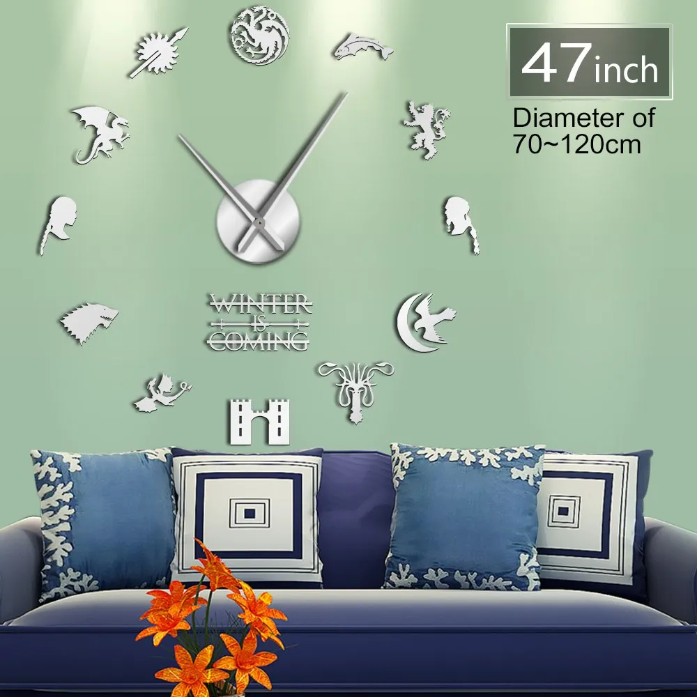 Medieval Fantasy House Stark Motto House Words Winter Is Coming Wall Art DIY Large Wall Clock Home Decor Big Needles Wall Watch