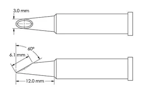 Metcal GT6-HF6030V Beveled 60° x 6.1mm Hoof Concave Solder Tip, 3.0 x 12mm
