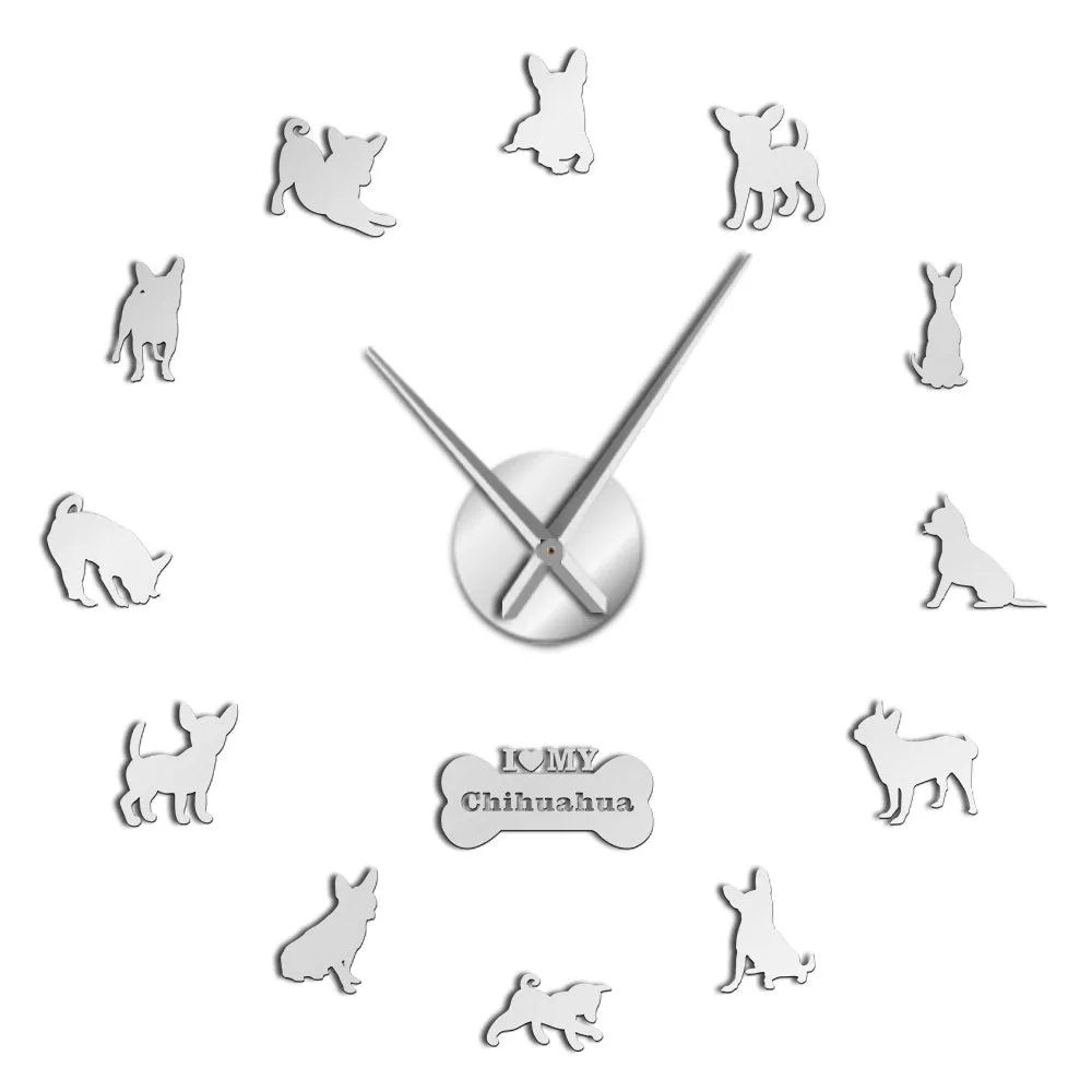 Mexico Dog Breed Chihuahua DIY 3D Acrylic Wall Clock With Big Clock Hands Mirror Effect Numbers Sticker Dog Pet Giant Wall Watch