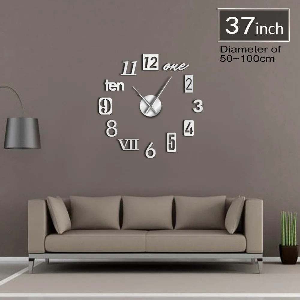 Mixed Number Styles English Arabia Roman Numerals Modern Wall Clock Acrylic Mirror Effect Numbers Stickers DIY Giant Wall Art