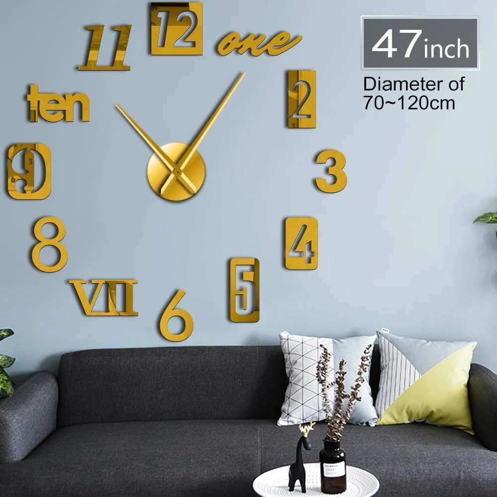Mixed Number Styles English Arabia Roman Numerals Modern Wall Clock Acrylic Mirror Effect Numbers Stickers DIY Giant Wall Art