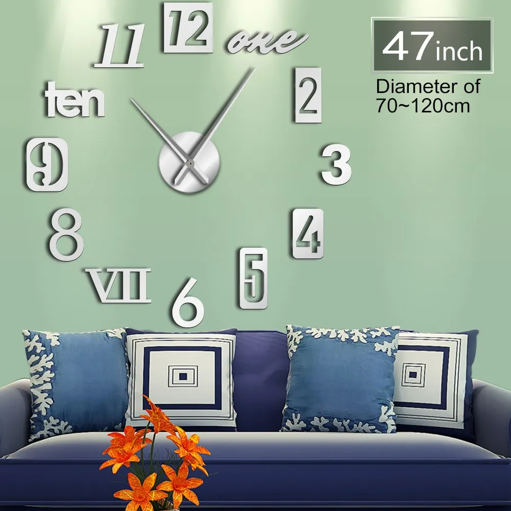 Mixed Number Styles English Arabia Roman Numerals Modern Wall Clock Acrylic Mirror Effect Numbers Stickers DIY Giant Wall Art