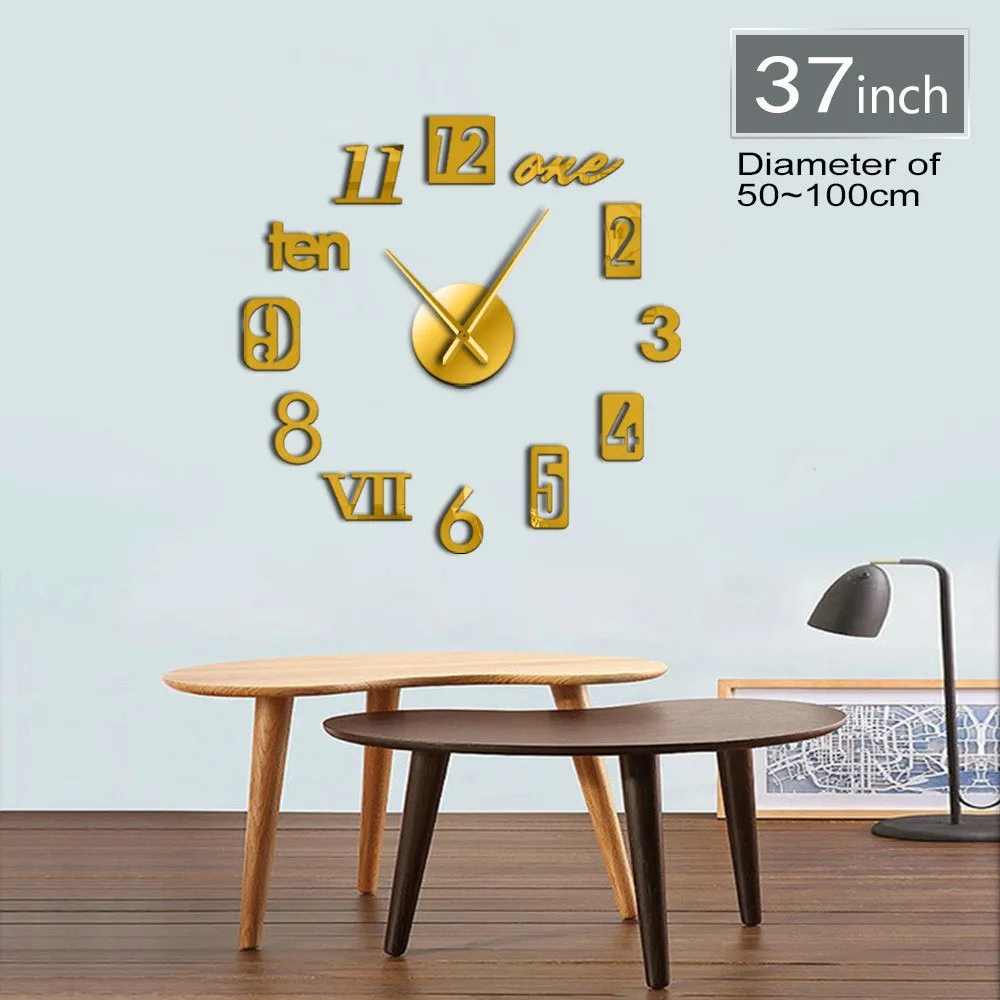 Mixed Number Styles English Arabia Roman Numerals Modern Wall Clock Acrylic Mirror Effect Numbers Stickers DIY Giant Wall Art