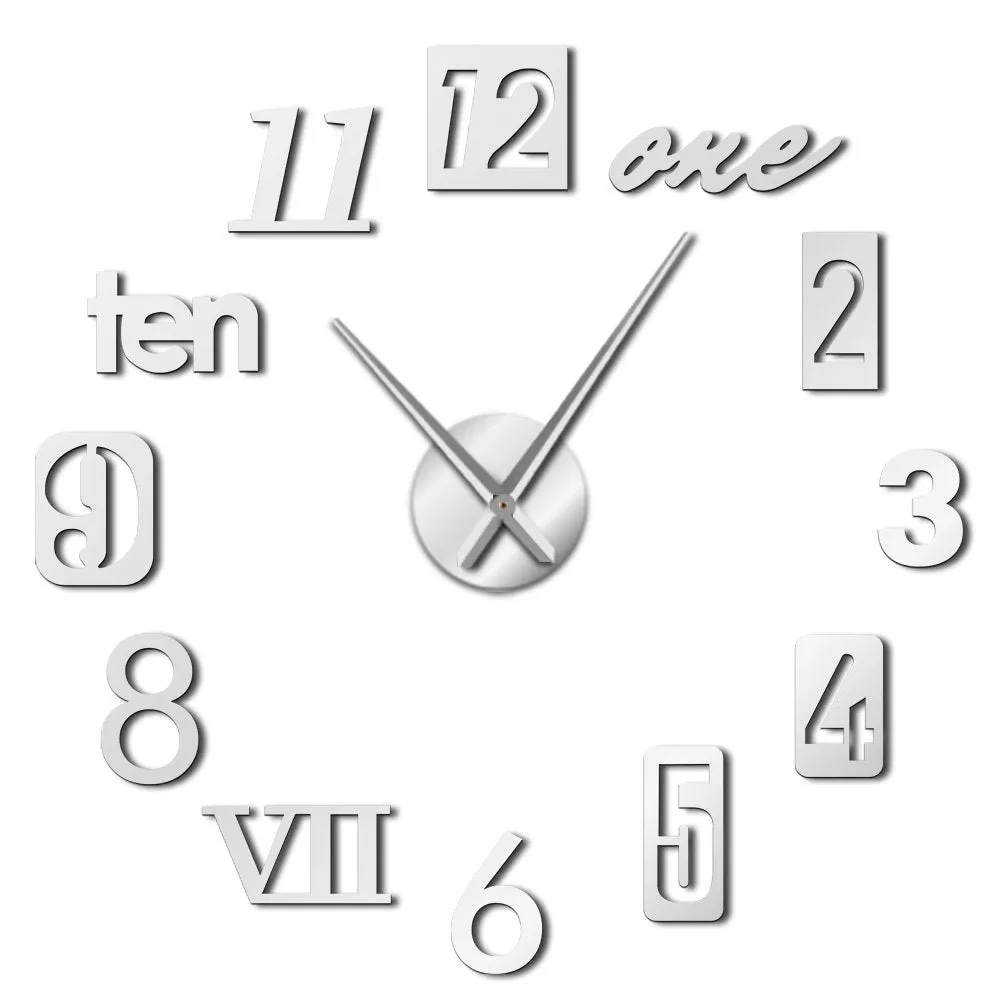 Mixed Number Styles English Arabia Roman Numerals Modern Wall Clock Acrylic Mirror Effect Numbers Stickers DIY Giant Wall Art