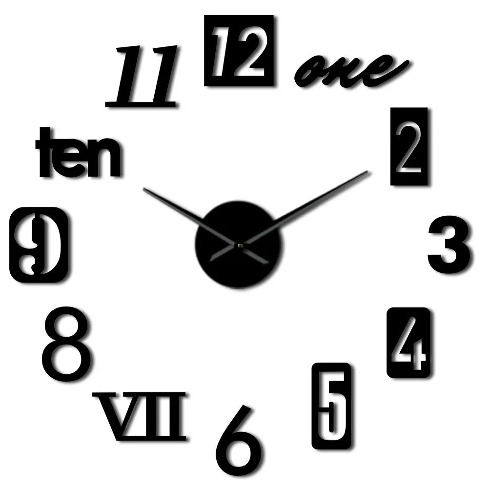 Mixed Number Styles English Arabia Roman Numerals Modern Wall Clock Acrylic Mirror Effect Numbers Stickers DIY Giant Wall Art