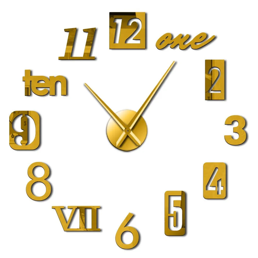 Mixed Number Styles English Arabia Roman Numerals Modern Wall Clock Acrylic Mirror Effect Numbers Stickers DIY Giant Wall Art