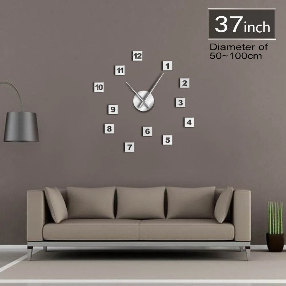 Modern DIY Acrylic Mirror Effect Wall Clock 3D Big Size WallClocks Living Room Home Decor Long Hands Needle Wall Clock Watch
