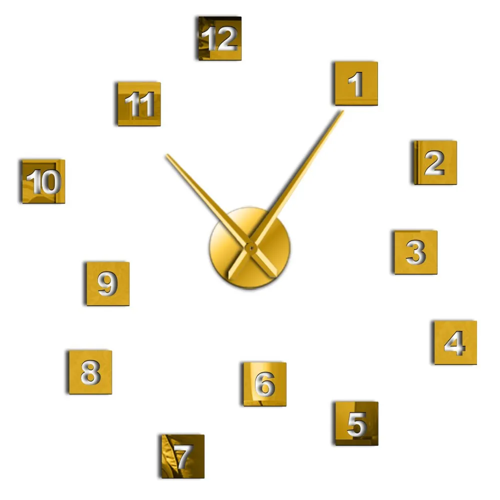Modern DIY Acrylic Mirror Effect Wall Clock 3D Big Size WallClocks Living Room Home Decor Long Hands Needle Wall Clock Watch