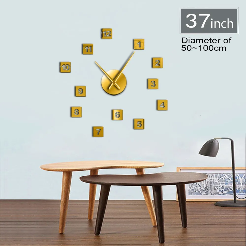 Modern DIY Acrylic Mirror Effect Wall Clock 3D Big Size WallClocks Living Room Home Decor Long Hands Needle Wall Clock Watch