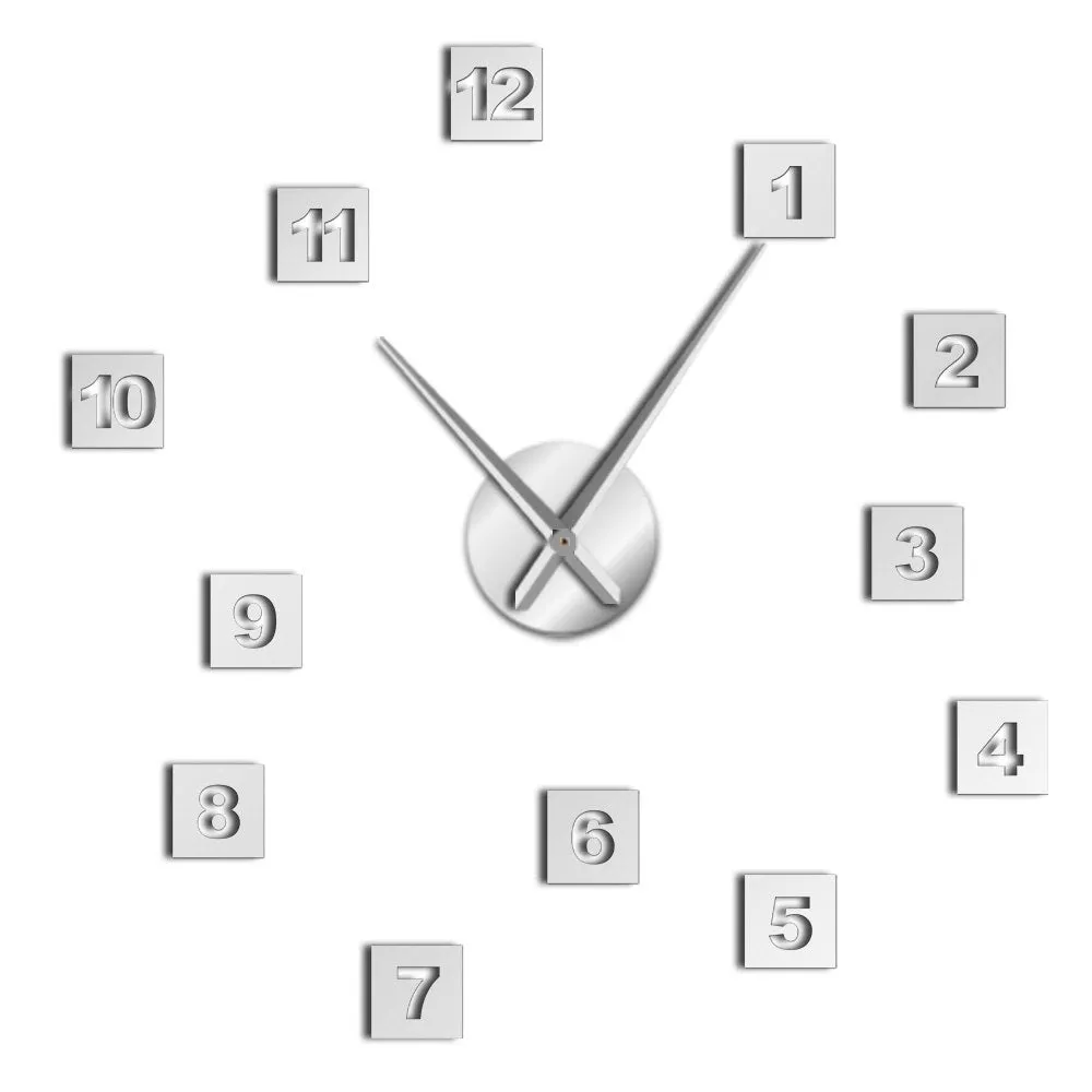 Modern DIY Acrylic Mirror Effect Wall Clock 3D Big Size WallClocks Living Room Home Decor Long Hands Needle Wall Clock Watch