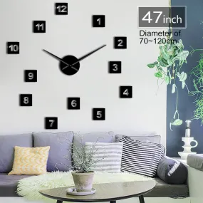 Modern DIY Acrylic Mirror Effect Wall Clock 3D Big Size WallClocks Living Room Home Decor Long Hands Needle Wall Clock Watch