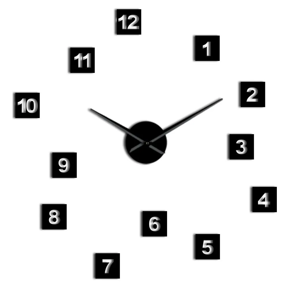 Modern DIY Acrylic Mirror Effect Wall Clock 3D Big Size WallClocks Living Room Home Decor Long Hands Needle Wall Clock Watch