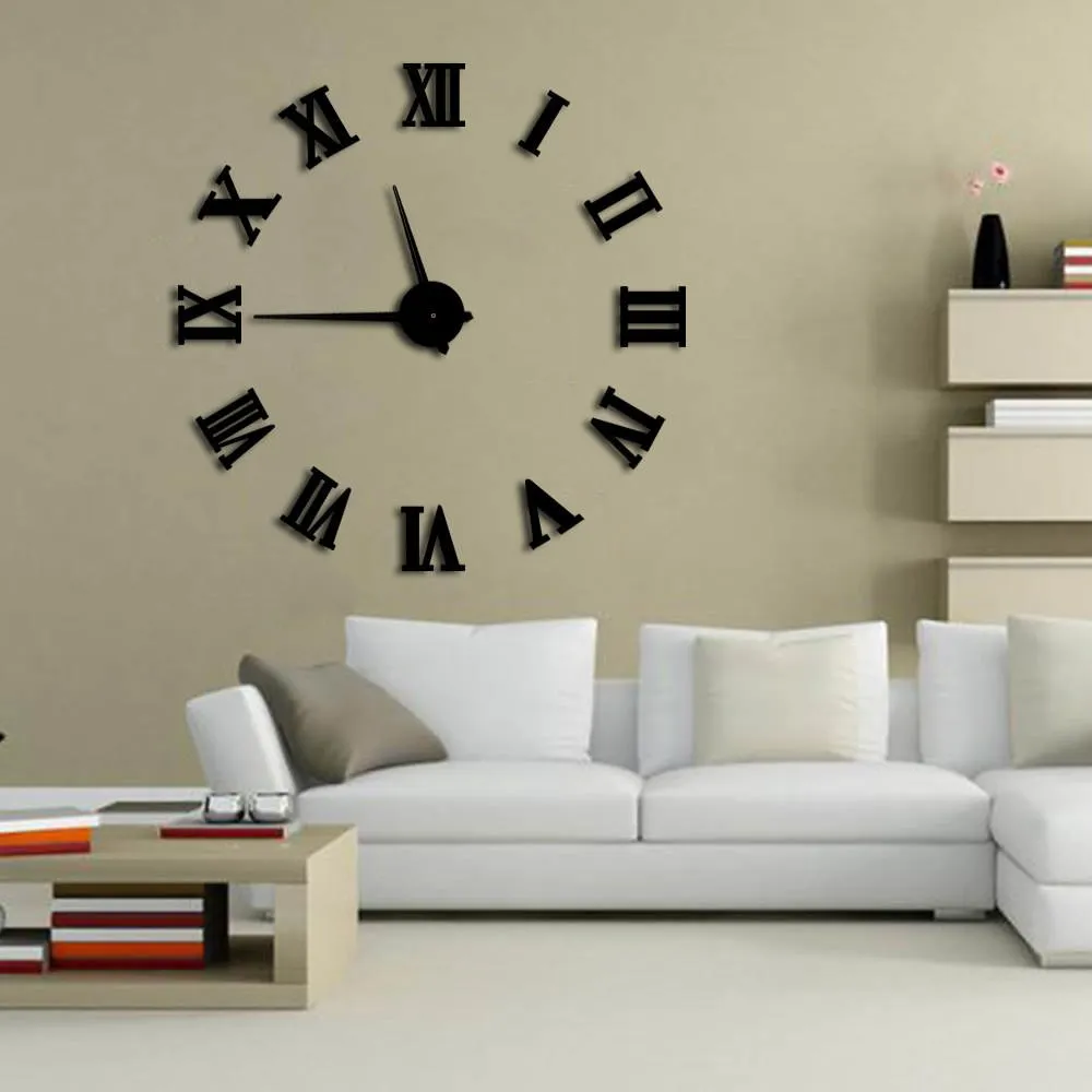 Modern DIY Large Wall Clock 3D Mirror Surface Sticker Home Decor Art Giant Wall Clock Watch With Roman Numerals Big Clock