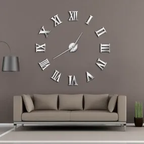 Modern DIY Large Wall Clock 3D Mirror Surface Sticker Home Decor Art Giant Wall Clock Watch With Roman Numerals Big Clock