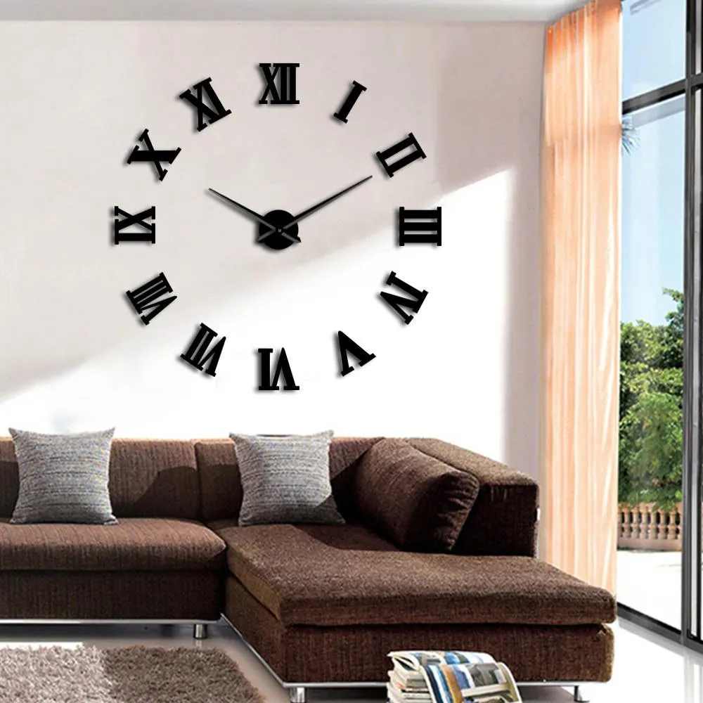 Modern DIY Large Wall Clock 3D Mirror Surface Sticker Home Decor Art Giant Wall Clock Watch With Roman Numerals Big Clock