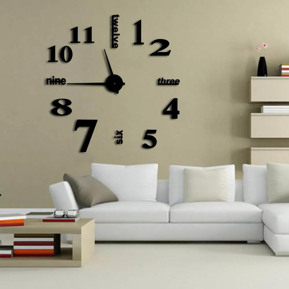 Modern DIY Mute Large Wall Clock Home Decor Office 3D Mirror Surface Wall Sticker Clocks Giant Frameless Decorative Clock Watch