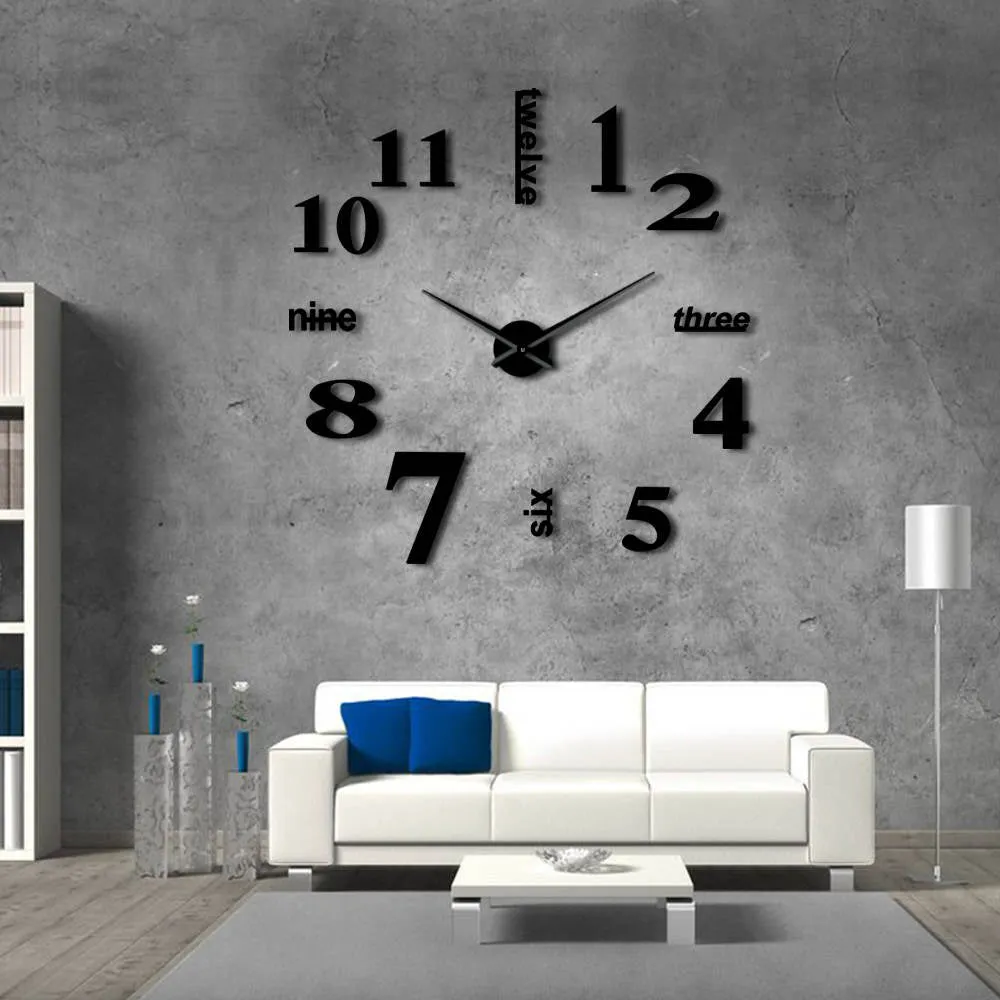 Modern DIY Mute Large Wall Clock Home Decor Office 3D Mirror Surface Wall Sticker Clocks Giant Frameless Decorative Clock Watch