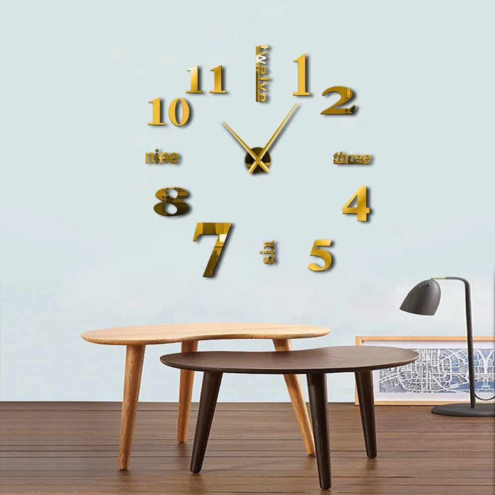 Modern DIY Mute Large Wall Clock Home Decor Office 3D Mirror Surface Wall Sticker Clocks Giant Frameless Decorative Clock Watch