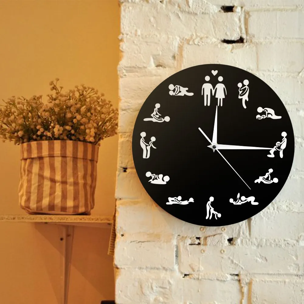 Naughty Rude Humor 24 Hours Sex Positions Wall Clock Karma Sutra Wall Clock Wedding Party Wall Decor Couple Valentines Gift