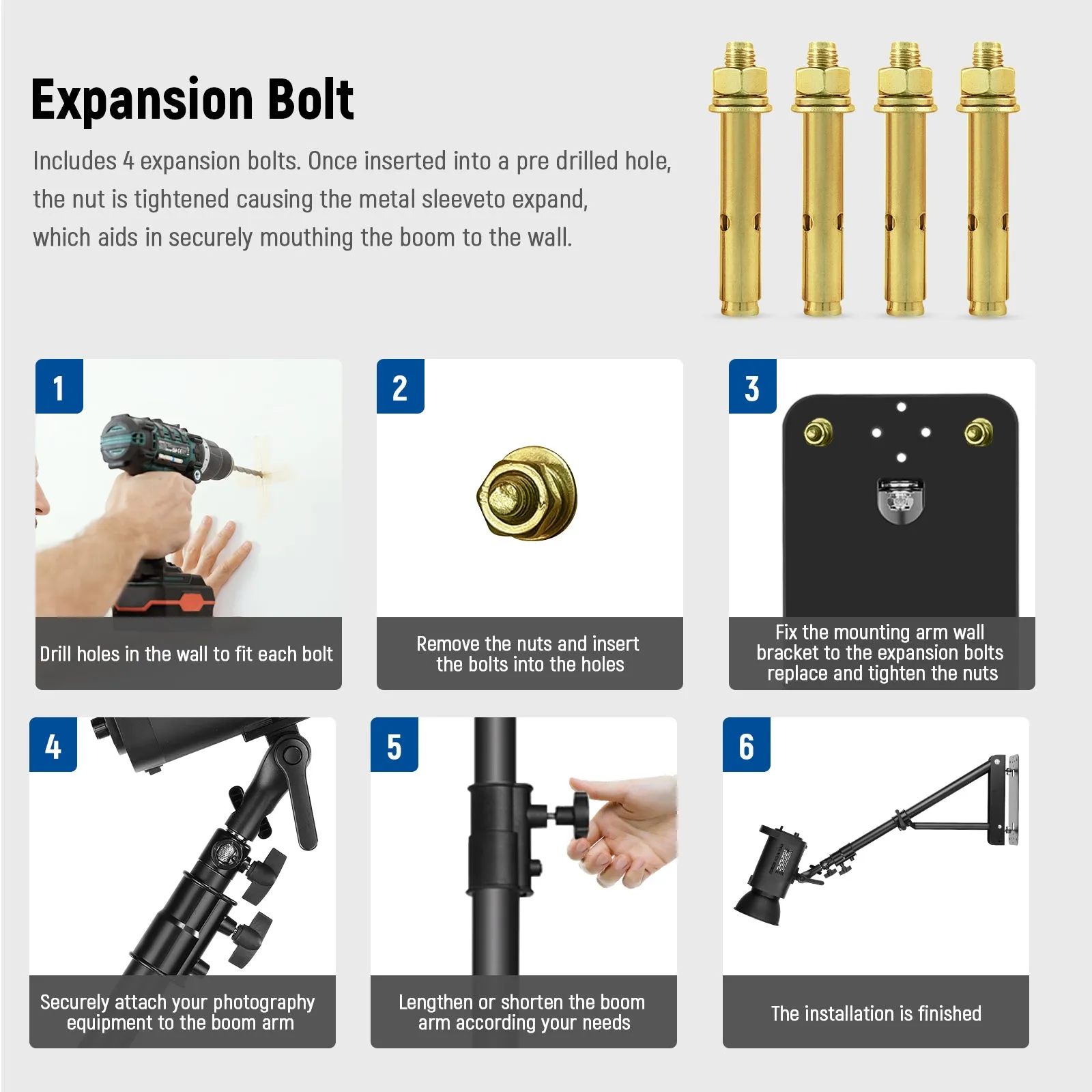 NEEWER 125 CM Triangle Wall Mounting Boom Arm