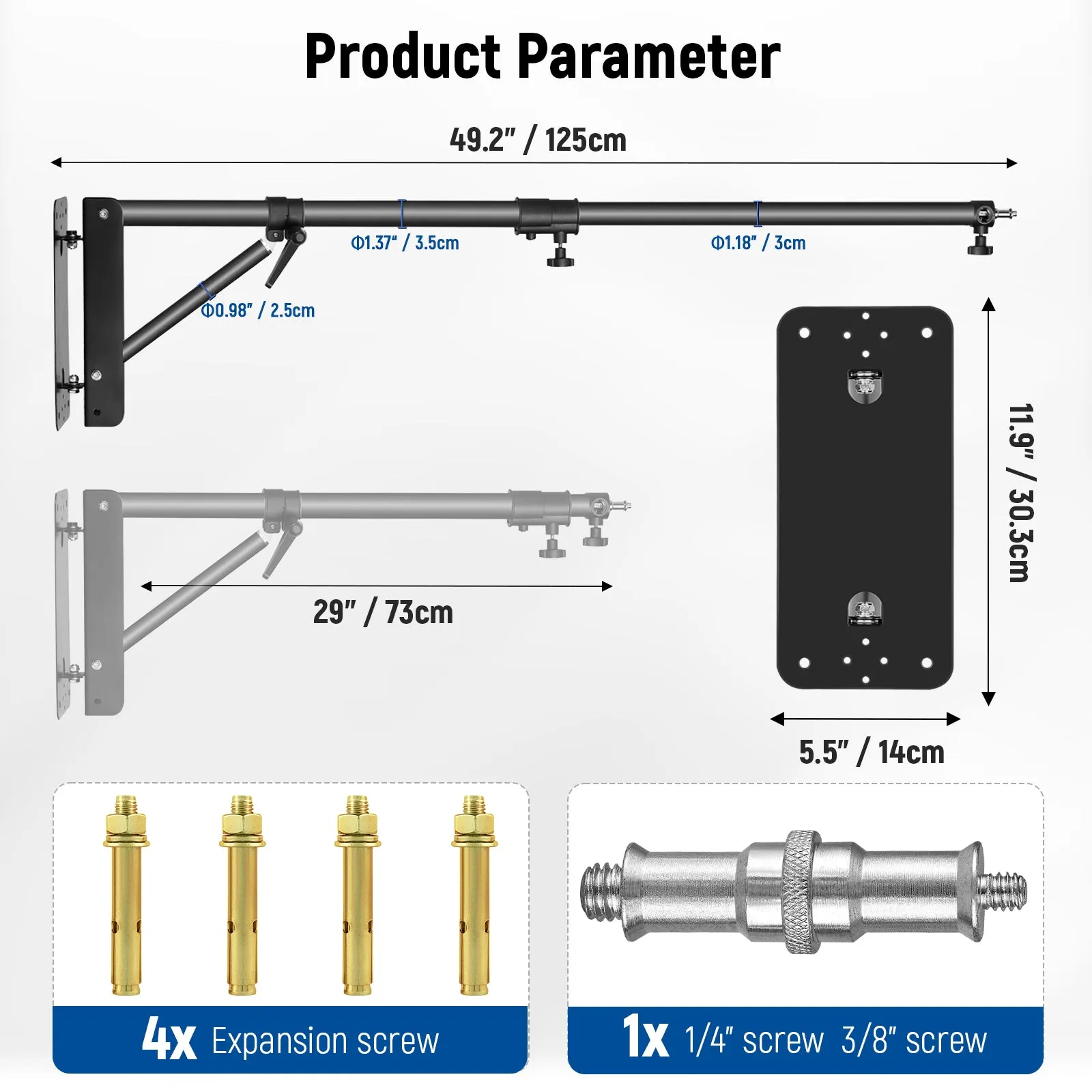 NEEWER 125 CM Triangle Wall Mounting Boom Arm