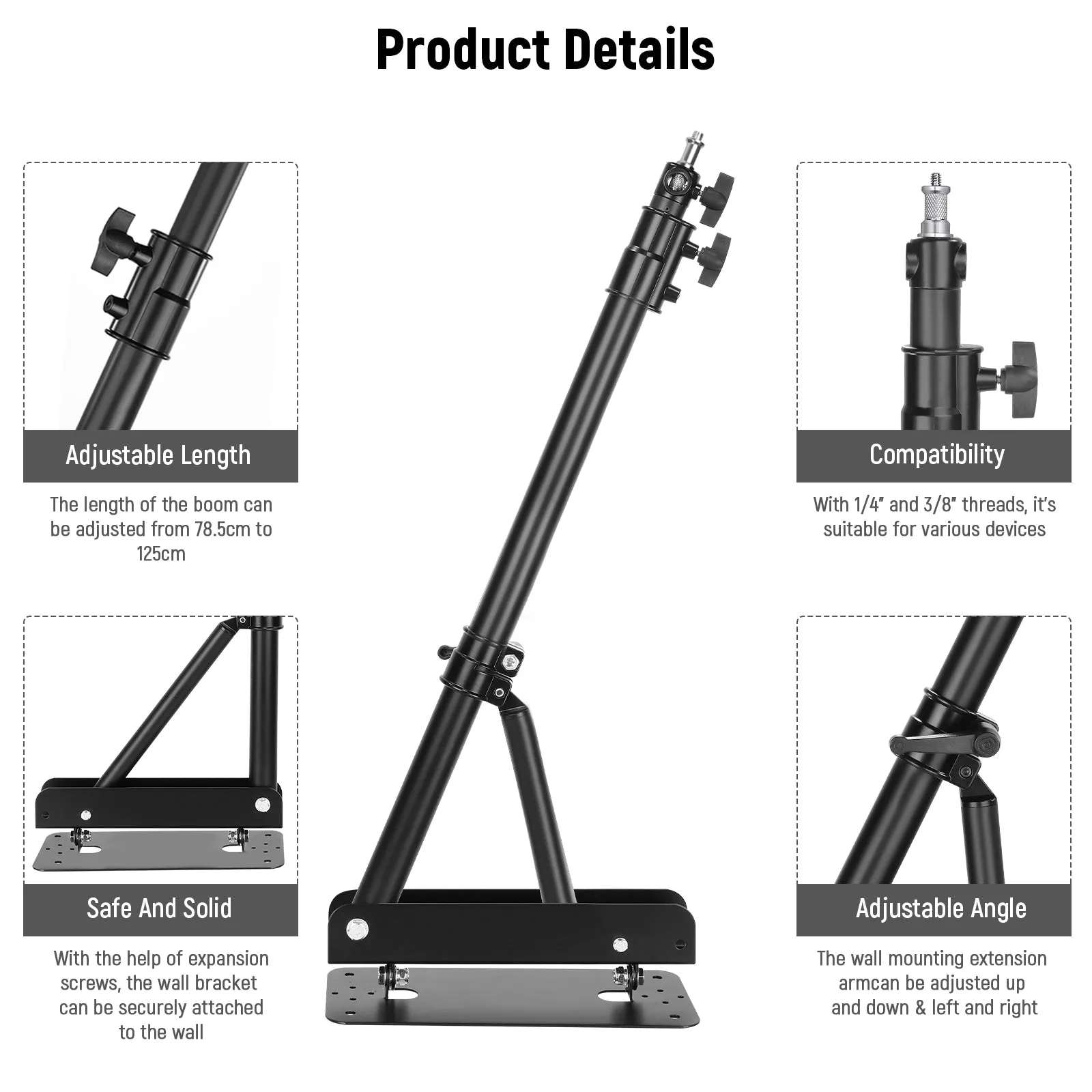 NEEWER 125 CM Triangle Wall Mounting Boom Arm