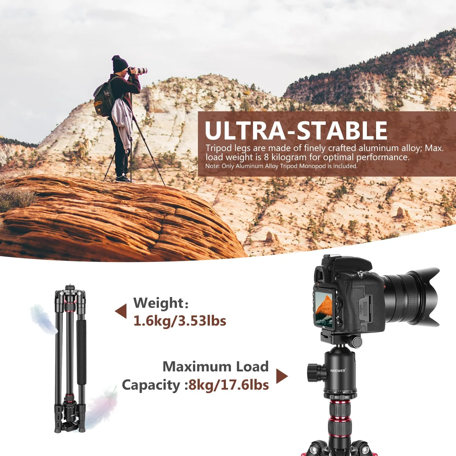 NEEWER 77'' Aluminum Alloy Camera Monopod Tripod