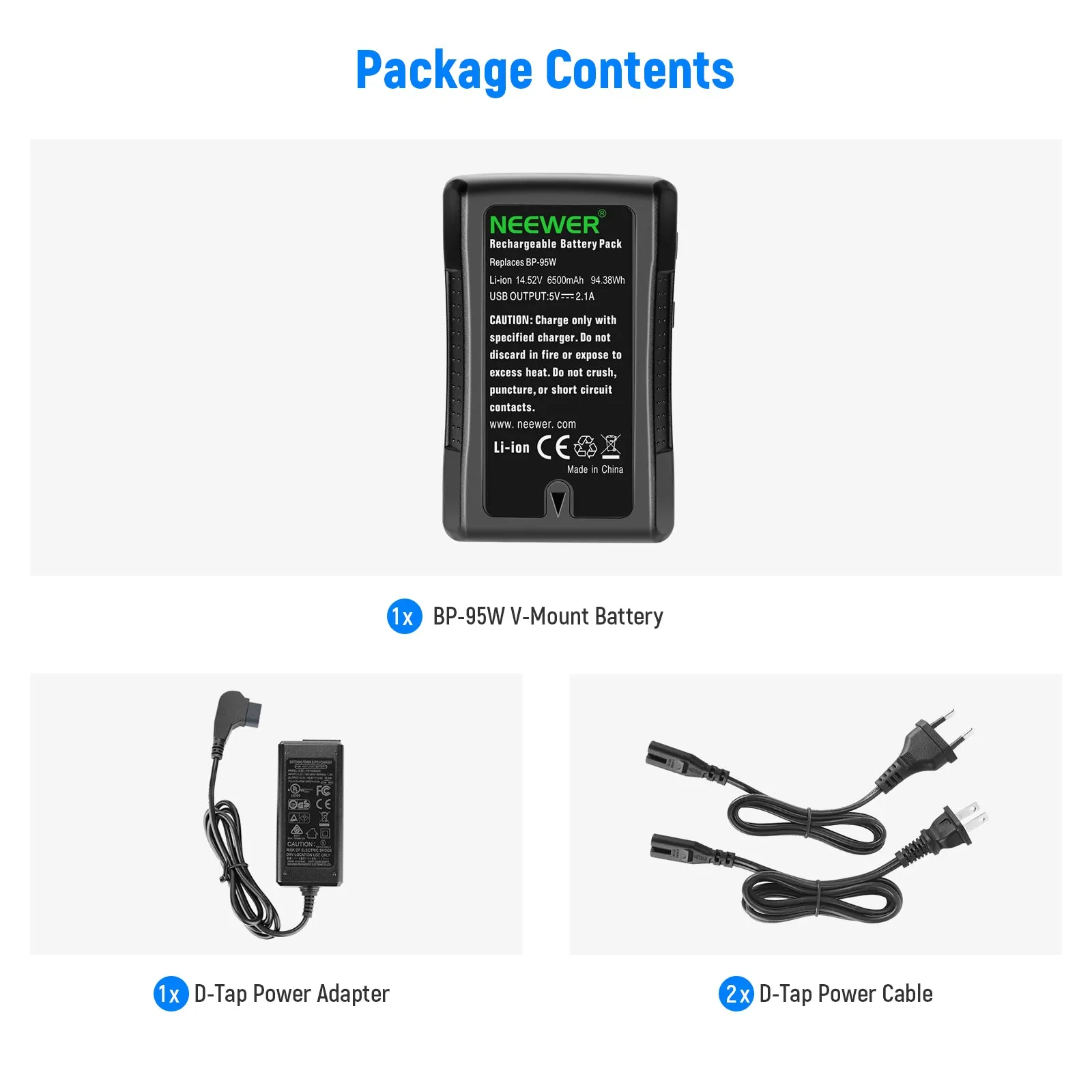 NEEWER BP-95W 6600mAh V-Mount/V-Lock Rechargeable Li-ion Battery