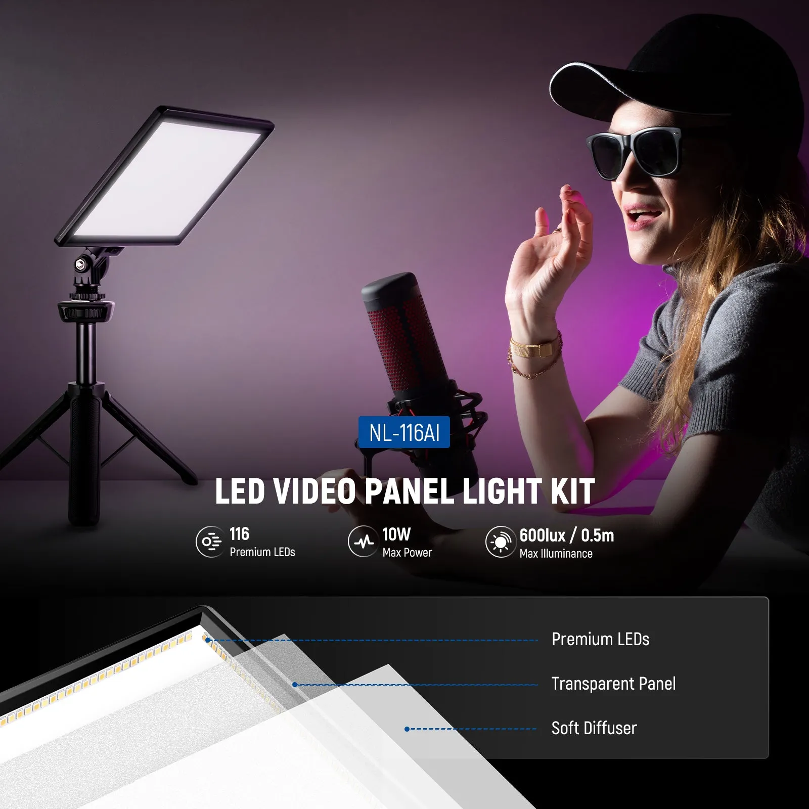 NEEWER NL-116AI 9" LED Video Panel Light with Mini Tripod
