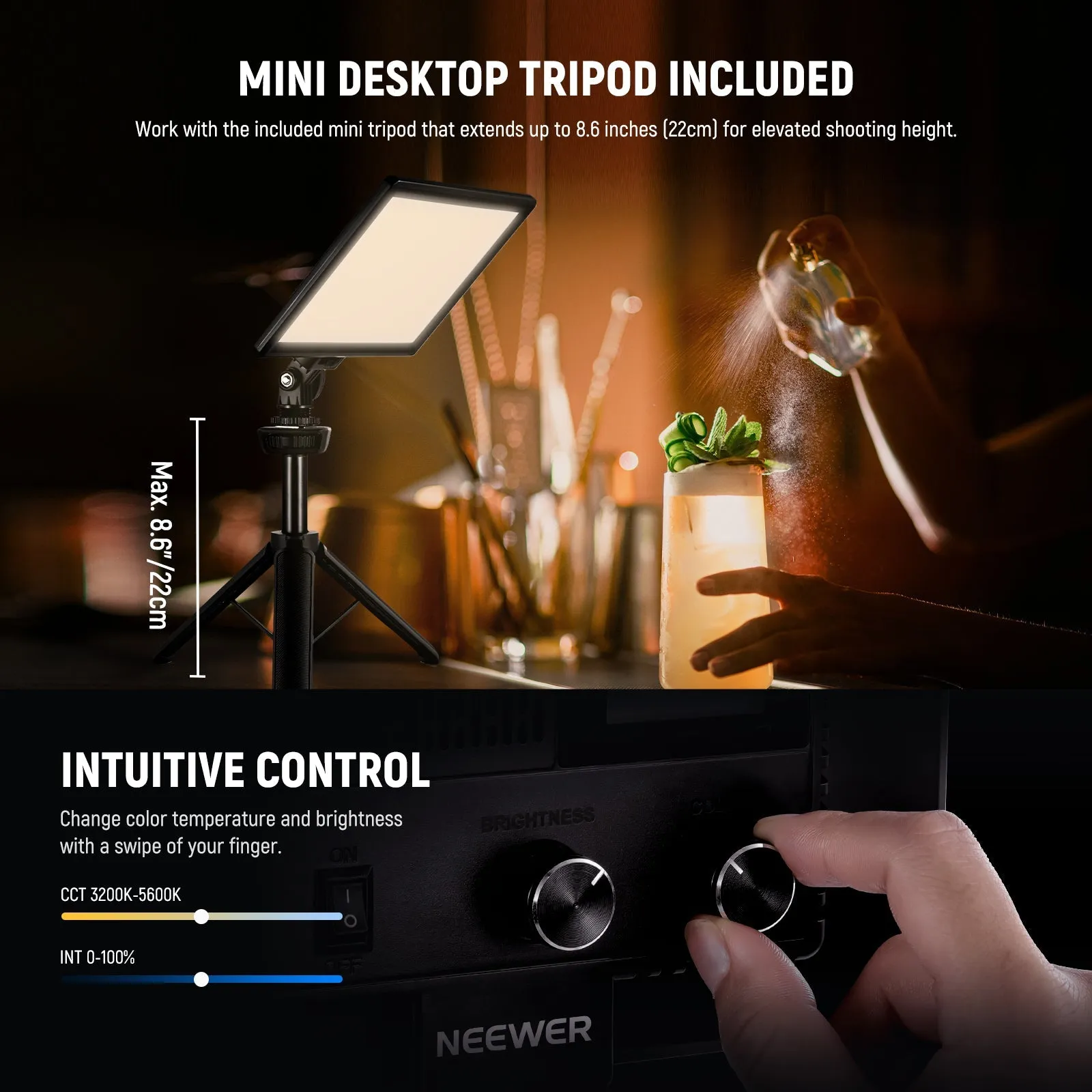 NEEWER NL-116AI 9" LED Video Panel Light with Mini Tripod