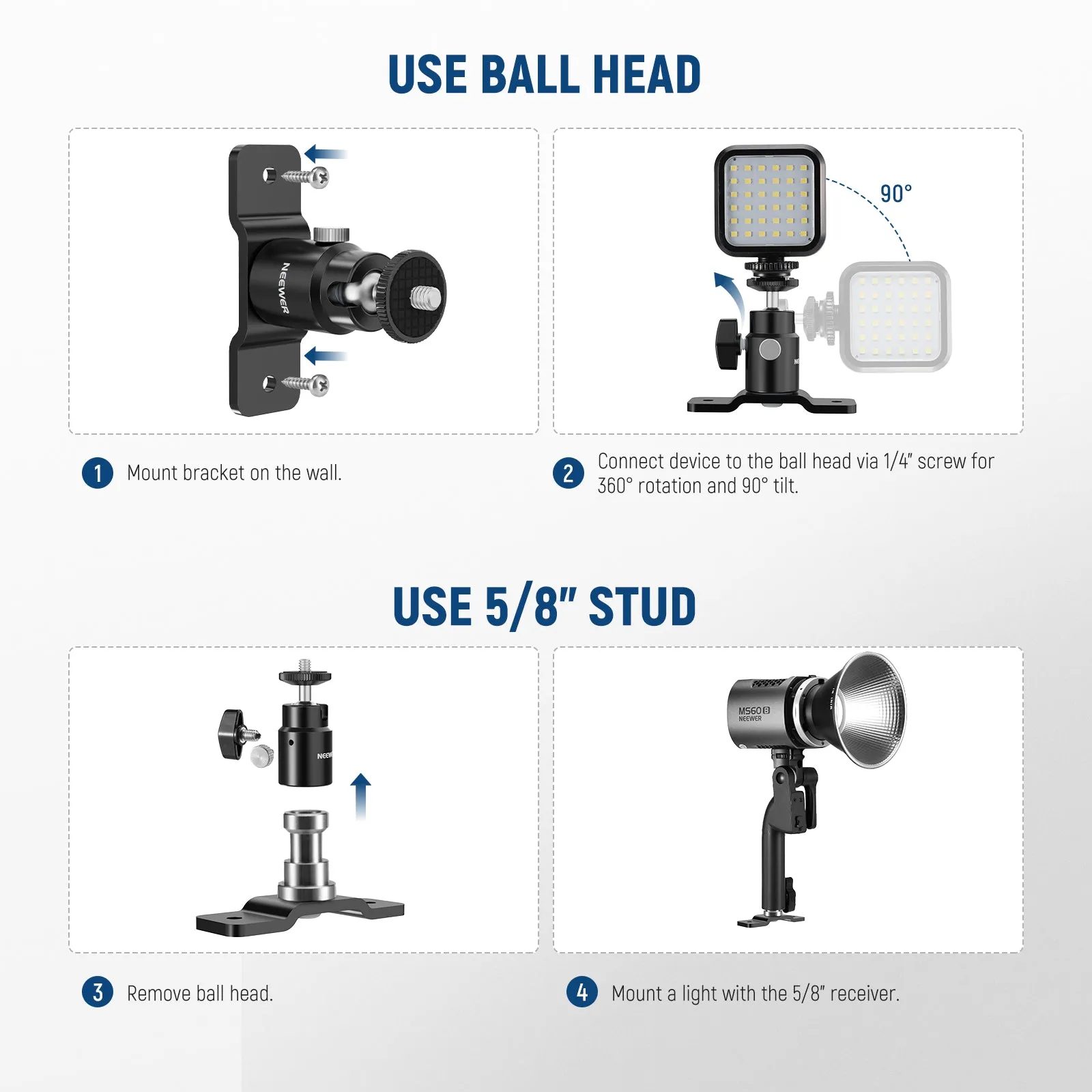 NEEWER TS008 2 Pack T Type Wall Ceiling Mount