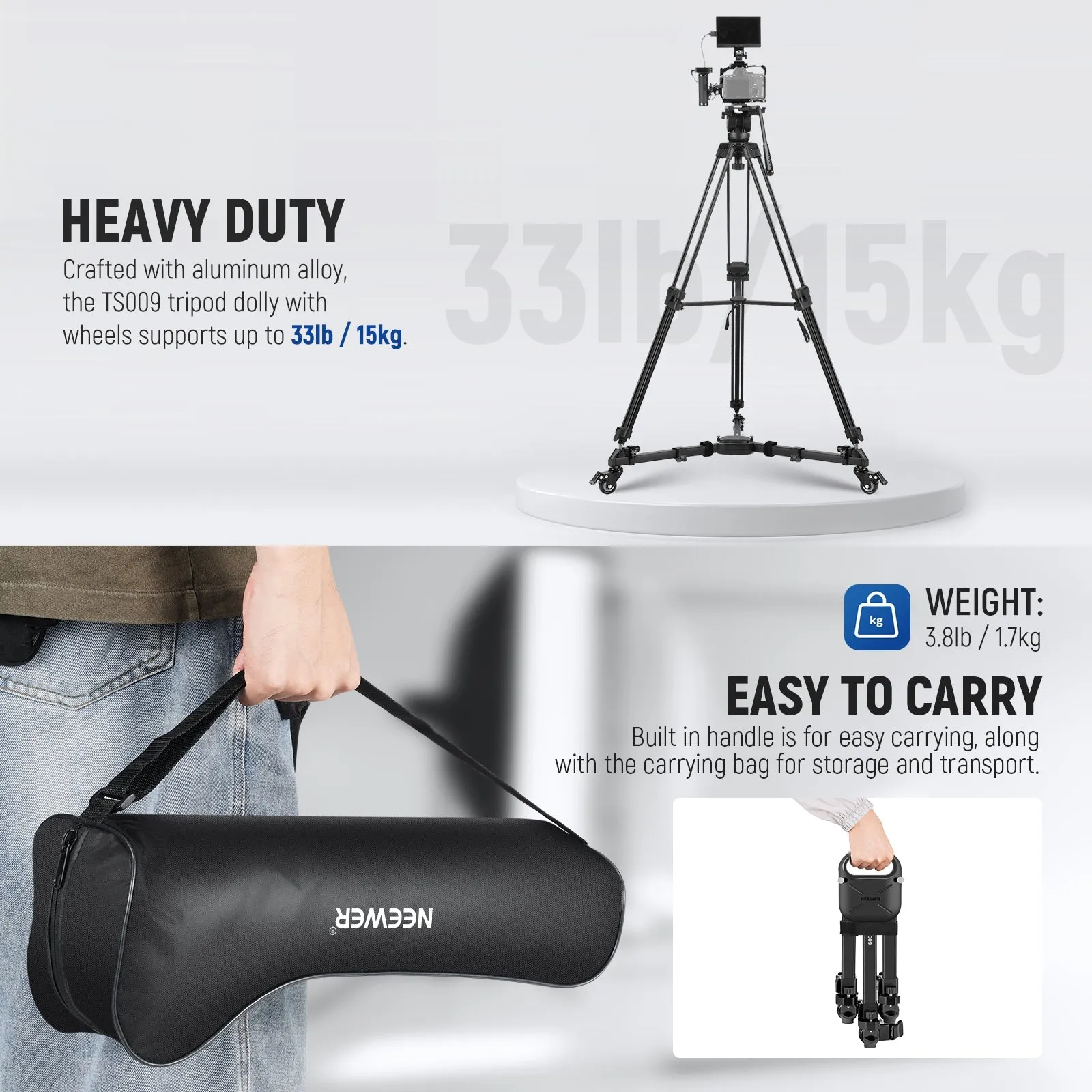 NEEWER TS009 Quick Lock Release Photography Tripod Dolly