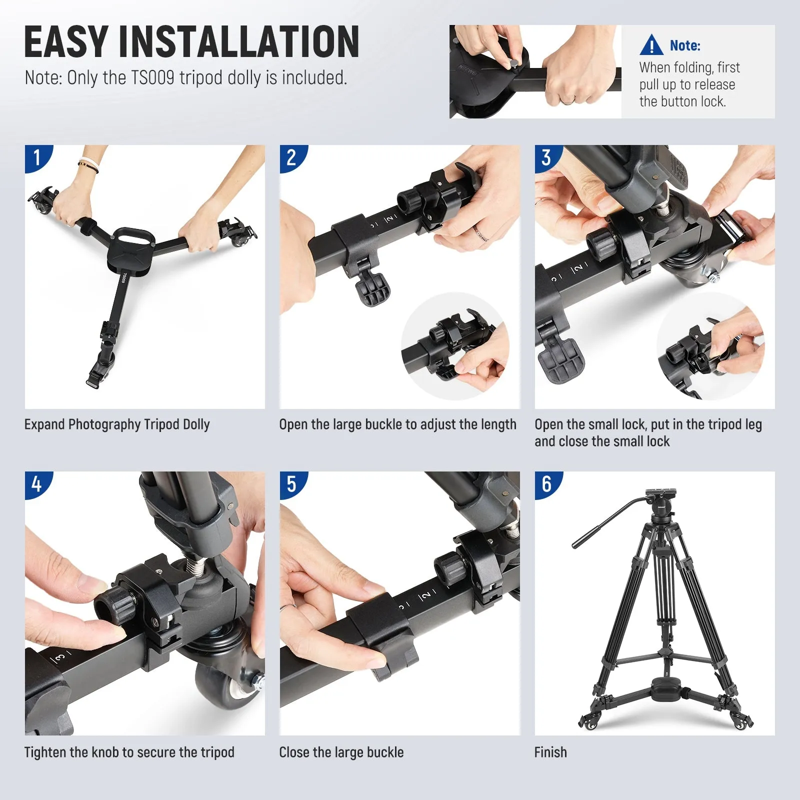 NEEWER TS009 Quick Lock Release Photography Tripod Dolly