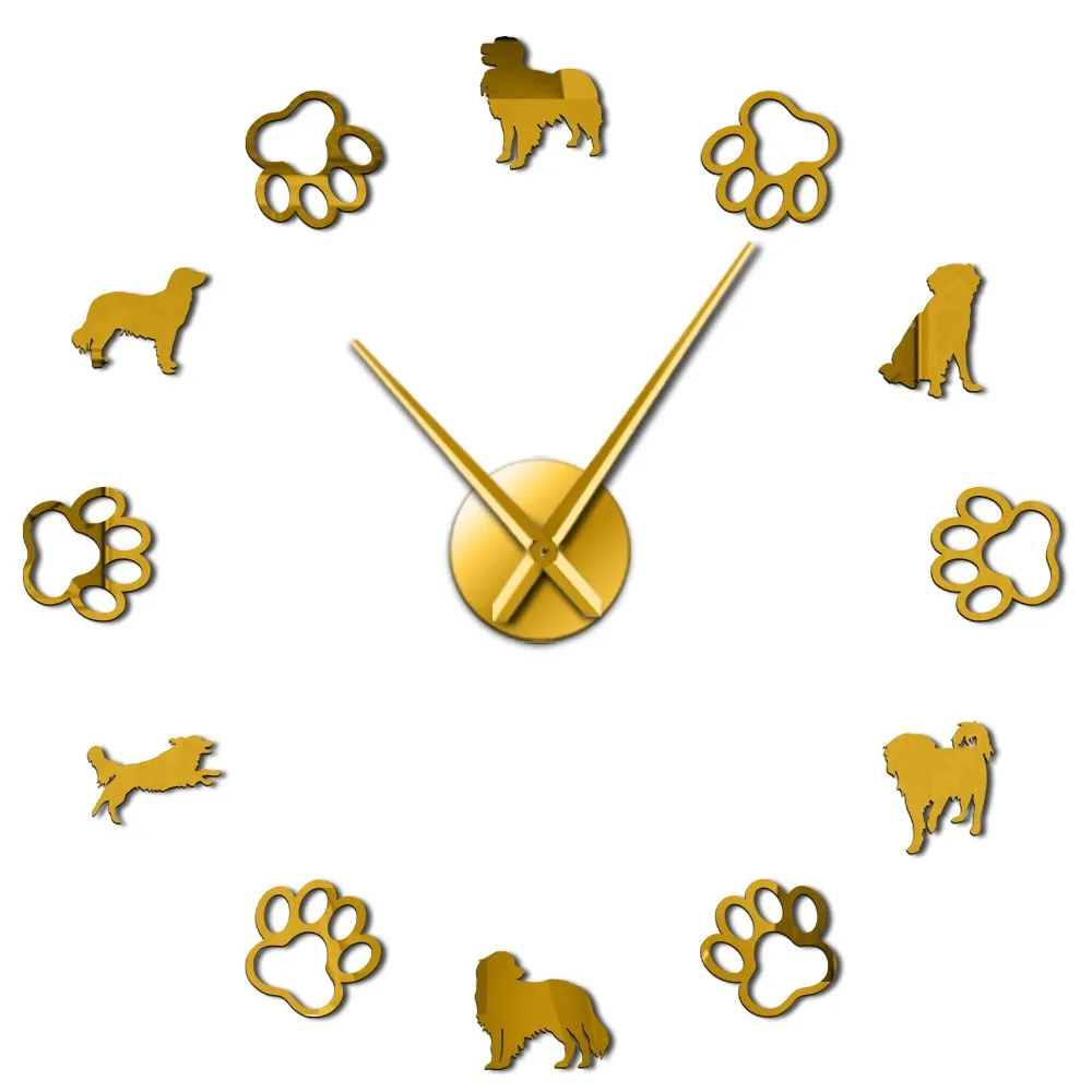 Netherlands Dog Breeds Home Decor Small Caging Dog DIY Giant Wall Clock Kooikerhondje Dog Paws Wall Art Decorative Wall Watch