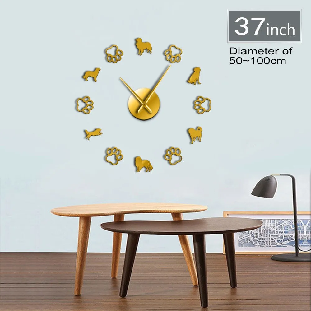Netherlands Dog Breeds Home Decor Small Caging Dog DIY Giant Wall Clock Kooikerhondje Dog Paws Wall Art Decorative Wall Watch