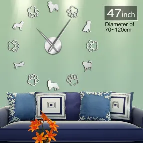 Netherlands Dog Breeds Home Decor Small Caging Dog DIY Giant Wall Clock Kooikerhondje Dog Paws Wall Art Decorative Wall Watch